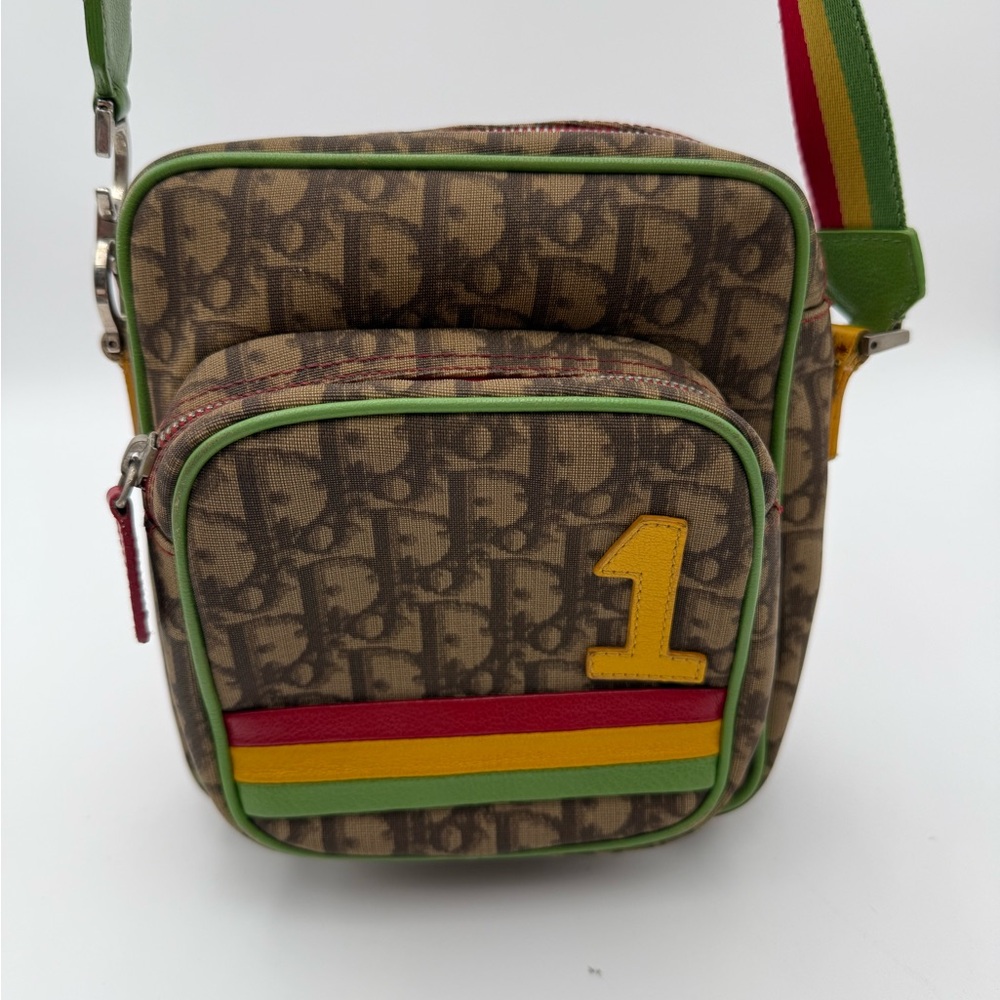 Dior Brown and Green Messenger Rasta Bag with Monogram Design